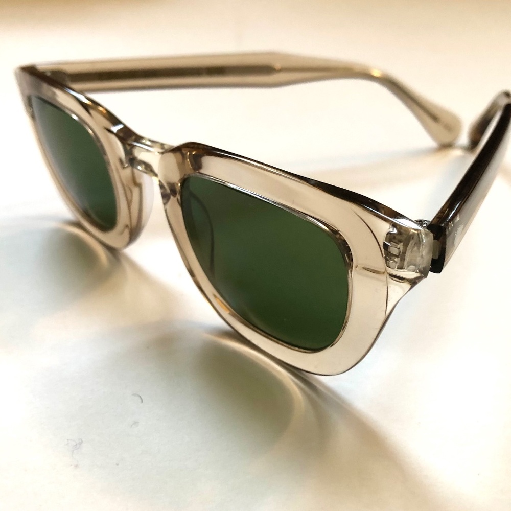 MOSCOT Telena Sun sunglasses in the Cinnamon/Flesh colorway with green lenses